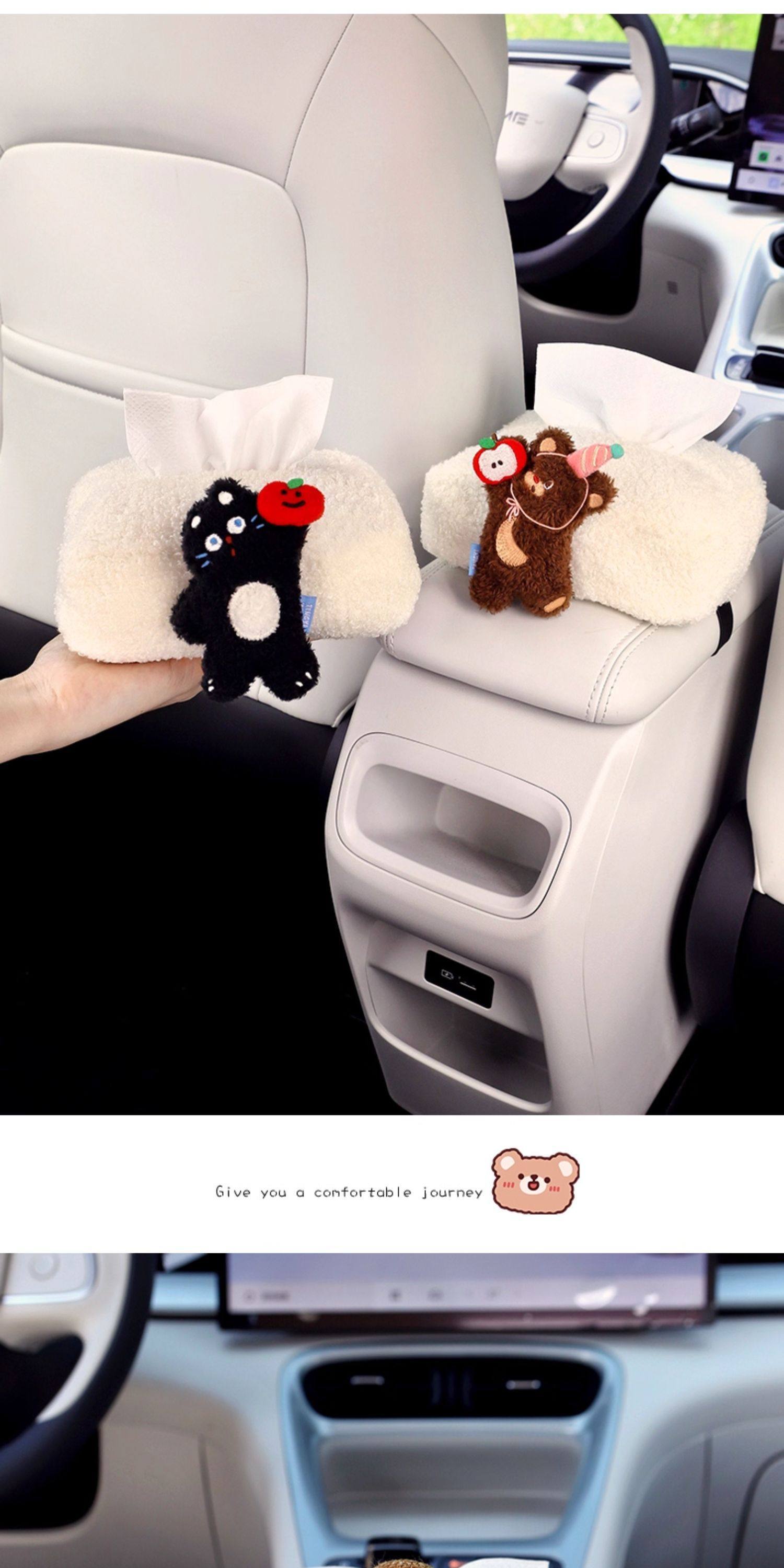 Car Tissue Box Cartoon Lamb Fleece Cute Cat Creative Doll Car Interior Armrest Box Decoration Tissue Box