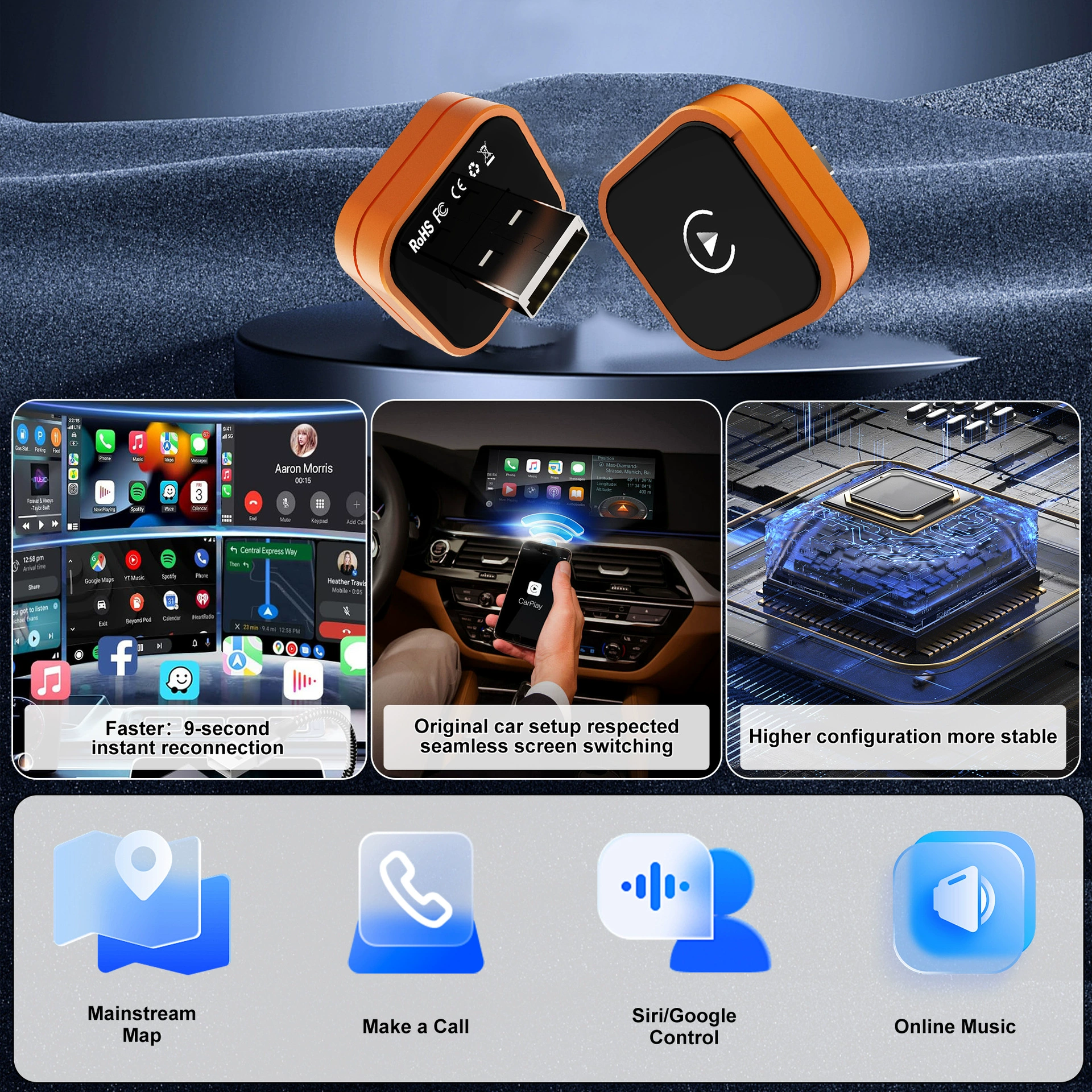CP027-4 проводной к беспроводной CarPlay бокс Android Apple автомобиль универсальная интеллектуальная связка настройка