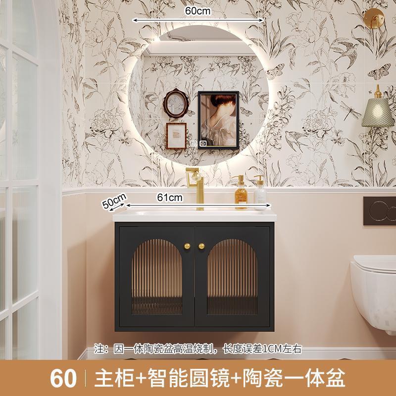 60 espejo redondo negro retroiluminado con accesorios de grifo