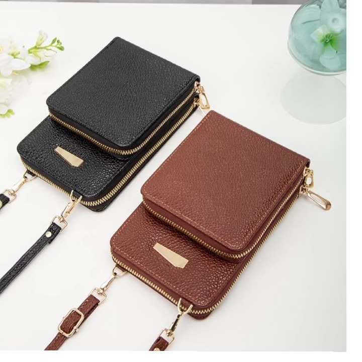 Women's delicate fabric practical multifunctional women's one shoulder double layer mobile phone bag retro wallet_voghion.com