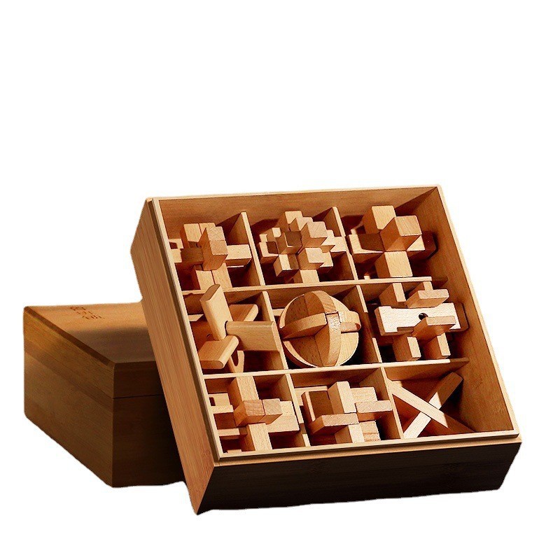 Luban Lock Kongming Lock Juego completo de bloques de construcción de espiga y espiga Juguetes educativos para niños de 8-12 años de edad, quema de cerebro intelectual 10