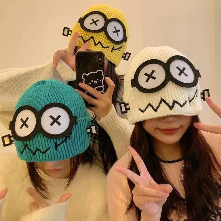 搞怪可爱针织毛线帽女秋冬季保暖卡通保暖防寒护耳帽子学生包头帽|undefined