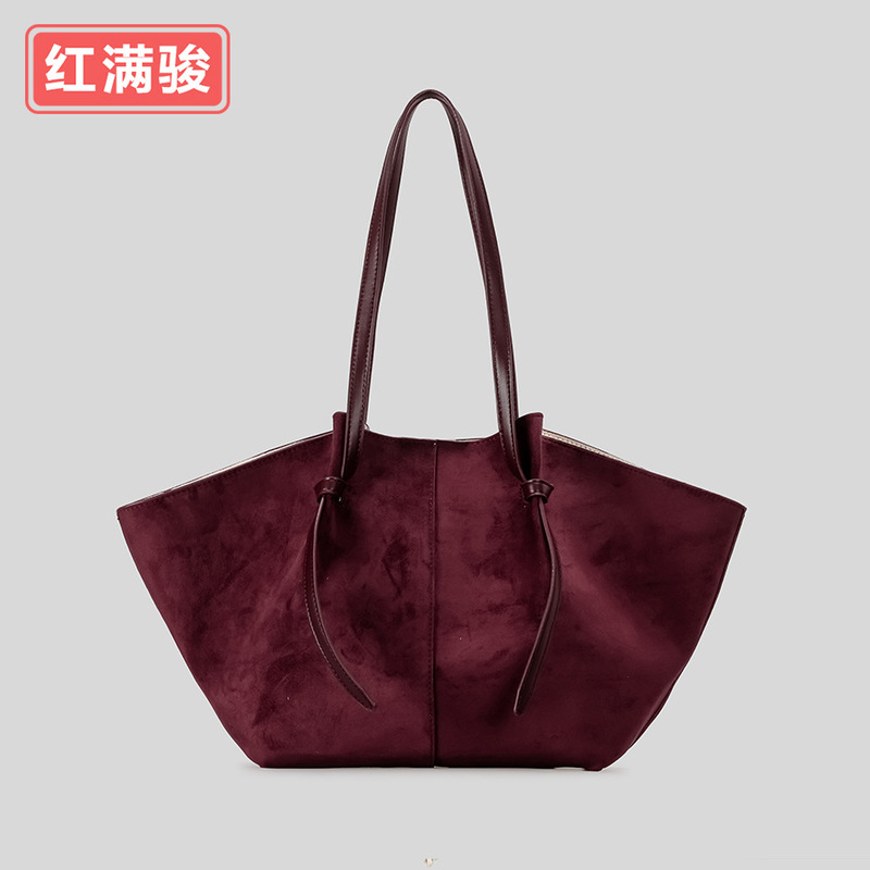 网红同款磨砂仿麂皮托特包大容量复古绒面子母手提包翅膀包女工厂|undefined