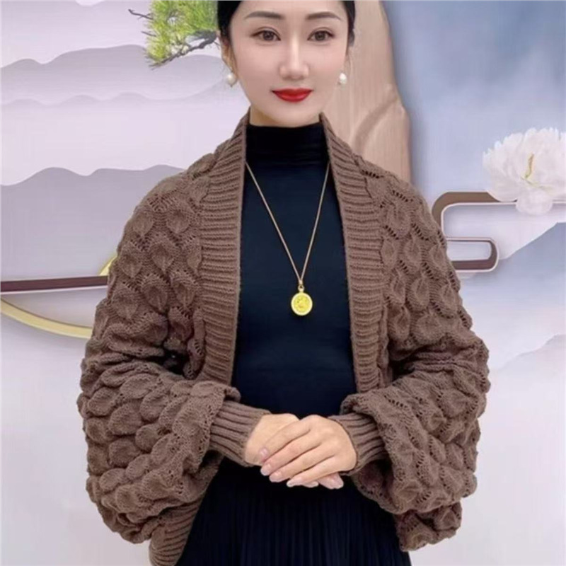 New Korean Style Solid Color Fashionable Versatile Knitted Shawl for Women Spring and Summer Wavy Pattern Sleeve Cardigan Warm Sun Protection Shawl