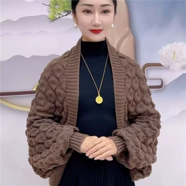 New Korean Style Solid Color Fashionable Versatile Knitted Shawl for Women Spring and Summer Wavy Pattern Sleeve Cardigan Warm Sun Protection Shawl