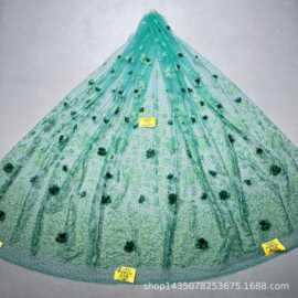 新品不掉粉 LC3472金光青洒金花型款+烫钻+立体花 婚纱礼服面料网