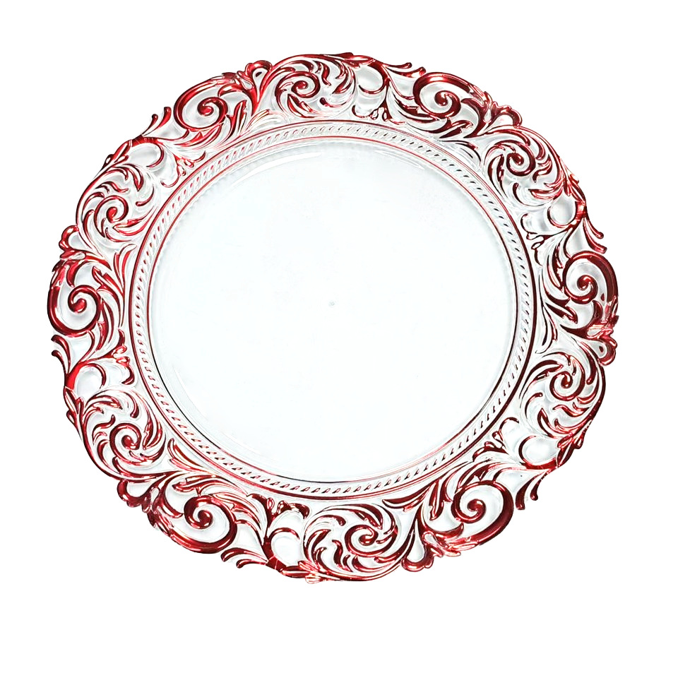 Fábrica directa de platos de banquete europeos platos de fiesta almohadilla de aislamiento térmico almohadilla de comedor occidental de fondo blanco borde rojo