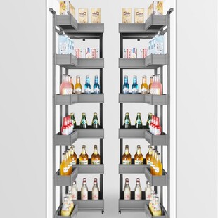 Kitchen High Cabinet Multi-Layer Large Monster Pull Basket Open-Door Multi-Layer Stainless Steel Linkage Storage Linkage Pull Basket