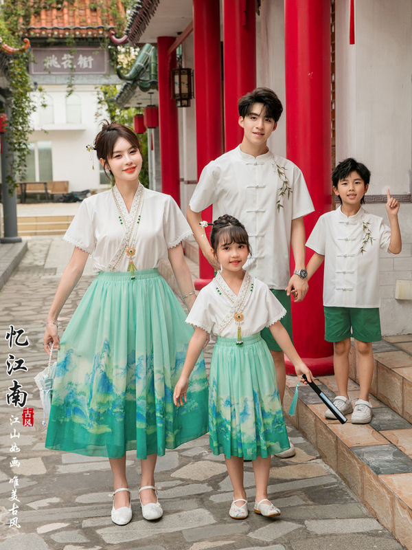 Summer 2024 New Chinese Parent-child Suit Landscape Jiangnan Ancient Style Hanfu Super Fairy Mother and Daughter dress suit Chinese Style