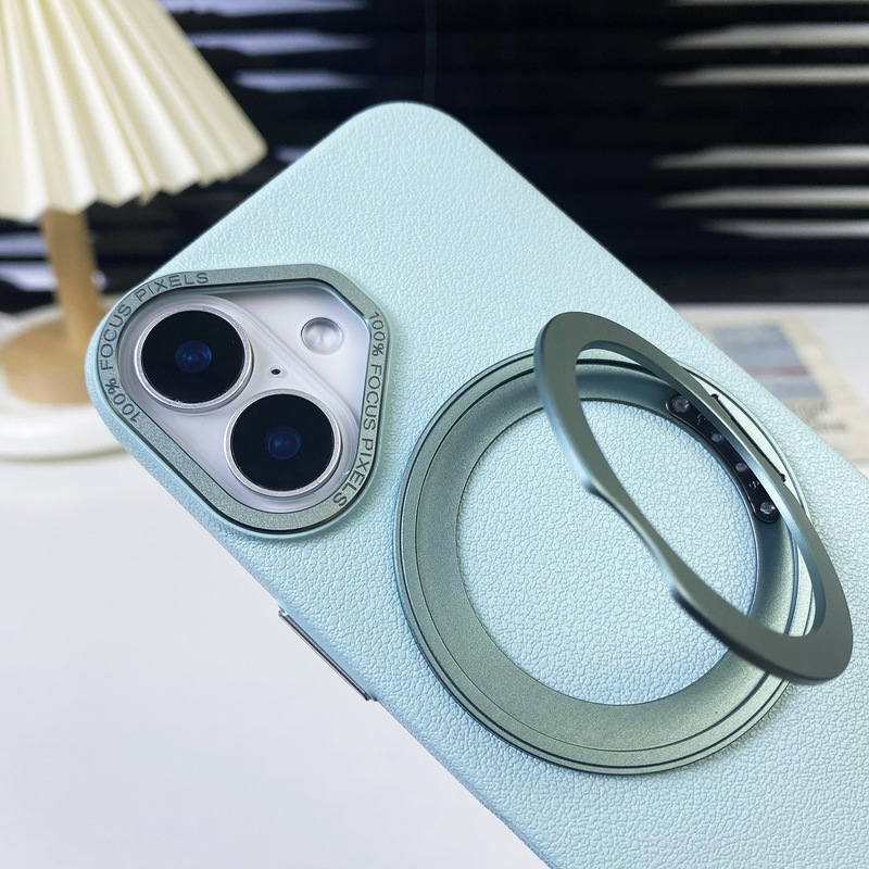 Suitable for Apple 17Promax 360-Degree Bracket Leather Pattern Magnetic iPhone 16 All-Inclusive Anti-Fall Large Hole Mobile Phone Case