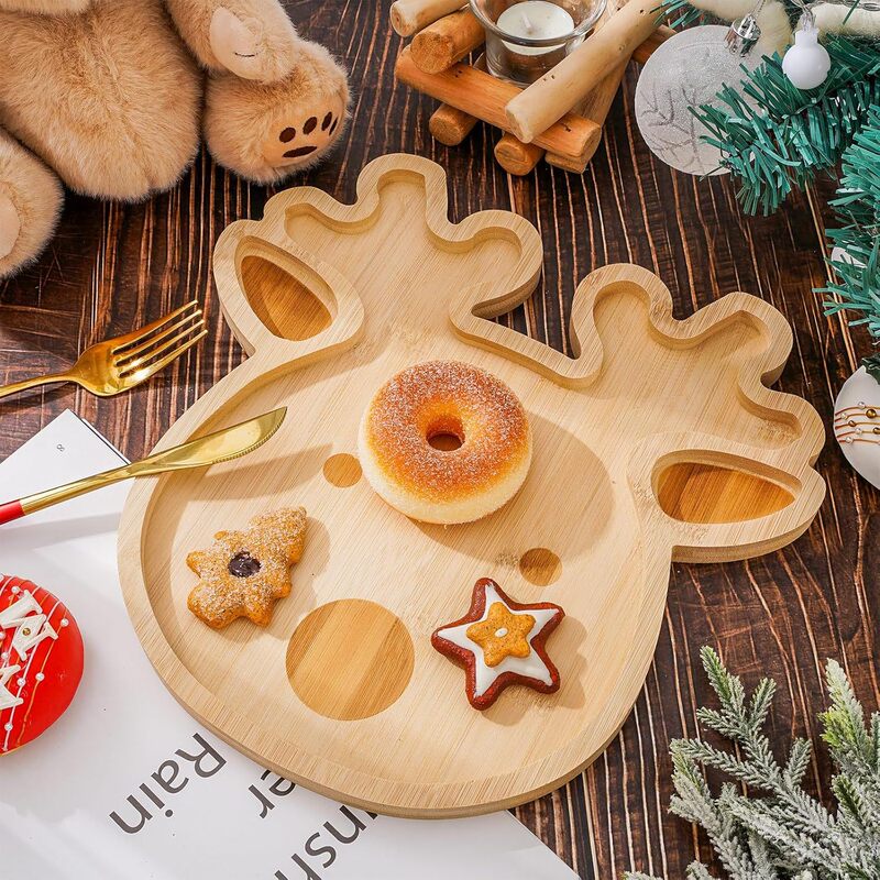 Wooden Christmas Tray Party Party Creative Reindeer Bamboo Cheese Tray Christmas Bread Steak Cooked Food Tray