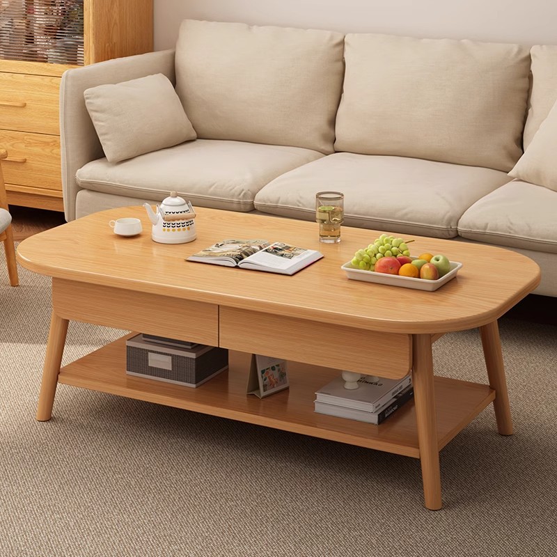 Pierna de madera maciza sala de estar hogar pequeño apartamento sofá mesa nuevo simple y creativo cajón de doble capa tronco viento mesa de centro