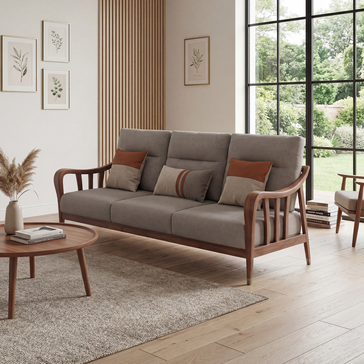 26 New Nordic-style solid wood sofa set, simple and modern, made of white ash wood, suitable for living rooms, straight-line design