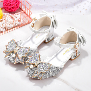 Girls Princess Shoes 2025 New Little Girls Catwalk Dress Crystal Shoes Children's Leather Shoes Stage Performance High Heels