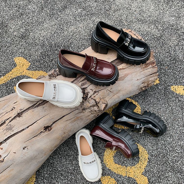 Giày da nữ mũi tròn siêu cao gót đế bánh mì phong cách casual — Màu đen, Màu đỏ rượu, Màu trắng chi tiết 2