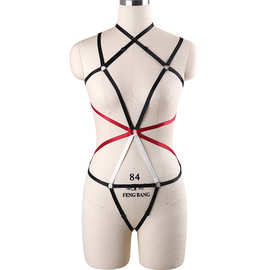 欧美品性三色绑带捆绑束缚女士线束镂空套装