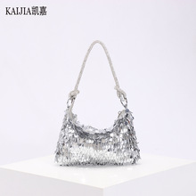 高级感包包女闪光亮片水钻打结手提腋下单肩包月牙包音乐节晚宴包
