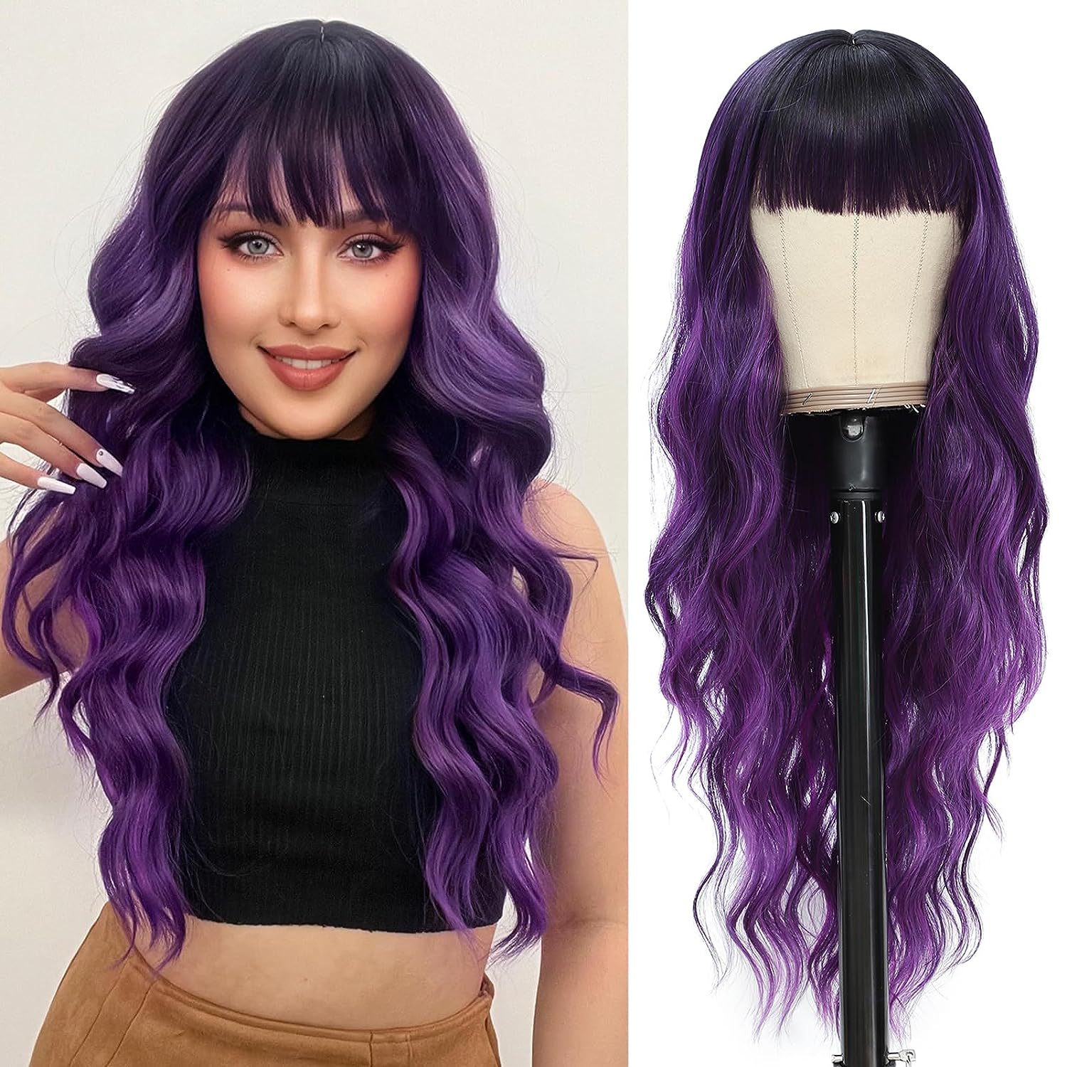 Perruque synthétique vente chaude big bang cheveux longs bouclés bandeau en fibres synthétiques_voghion.com