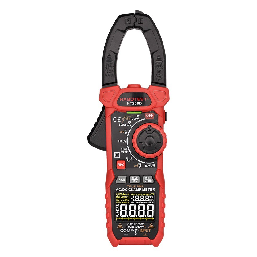 Цифровой токоизмерительный клещевой измеритель HABOTEST HT208D, многофункциональный, AC/DC, 1000А, с защитой от перегрева, от производителя
