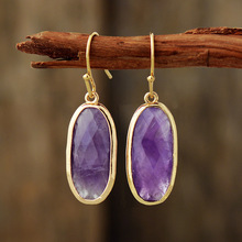跨境新款简约优质天然石紫水晶吊坠耳环耳饰欧美流行饰品珠宝批发