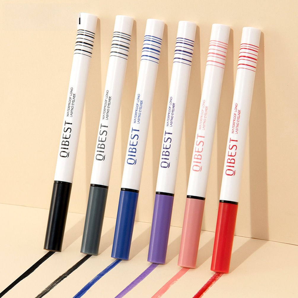 QIBEST color eyeliner pen easy to color quick-drying thin waterproof non-blooming beginner lying silkworm eyeliner set