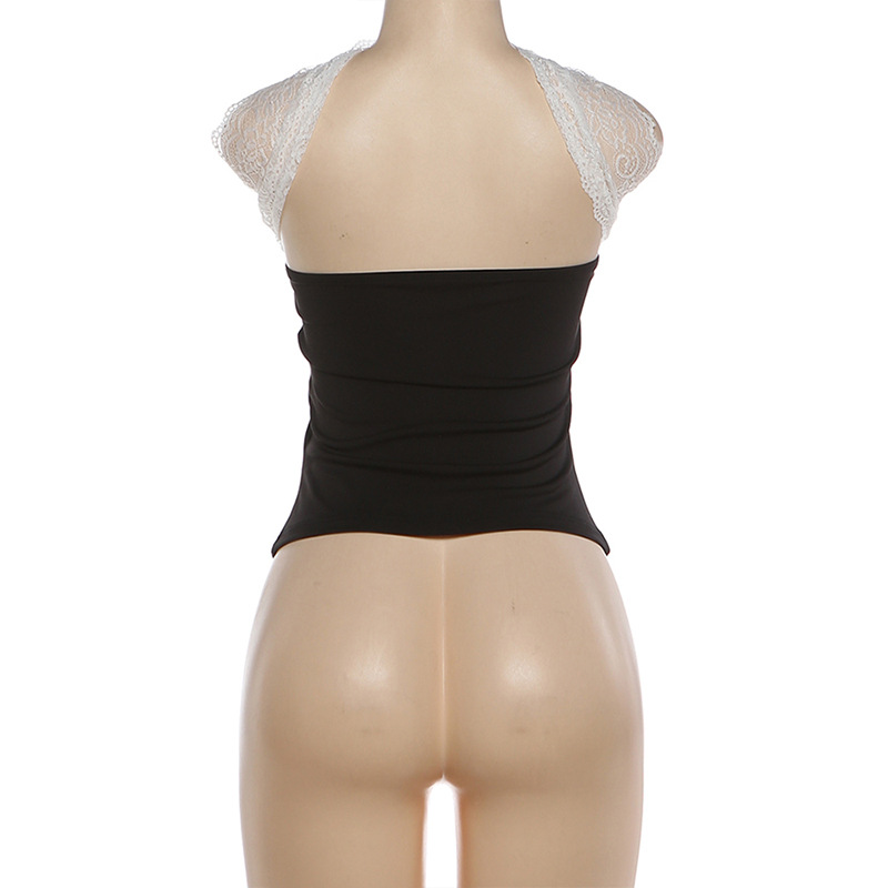 Women's Lace Patchwork Strapless Tank Top Slimming Vest Summer_voghion.com