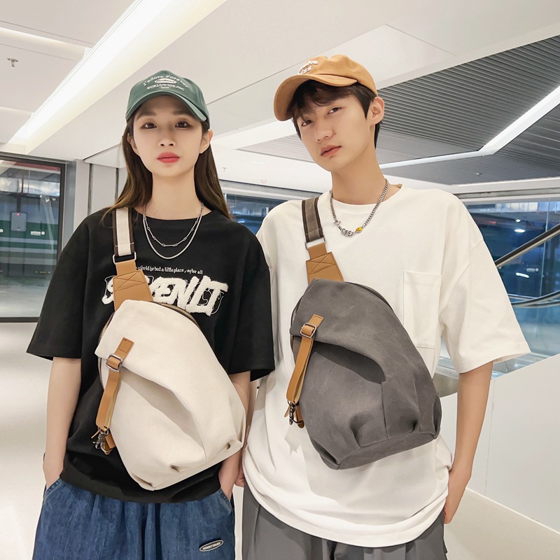 Retro universal Japanese capacious chest bag for men and women