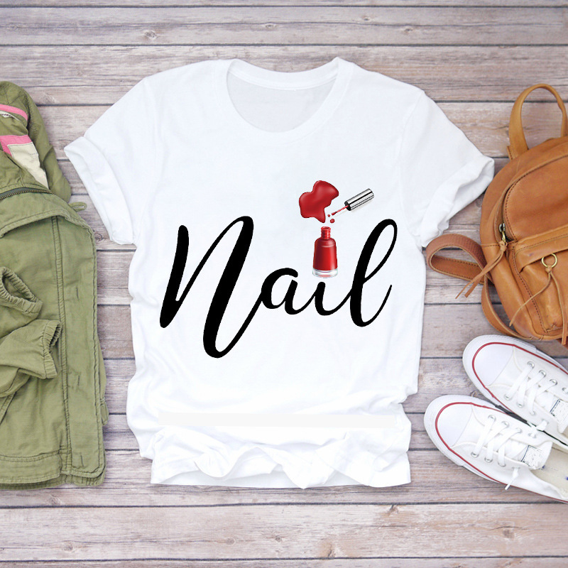 T-Shirt 2021 Trendy Fashion Nail Polish Teenager Summer T-Shirt Girls Short-sleeved White T-shirt Women Short-sleeved