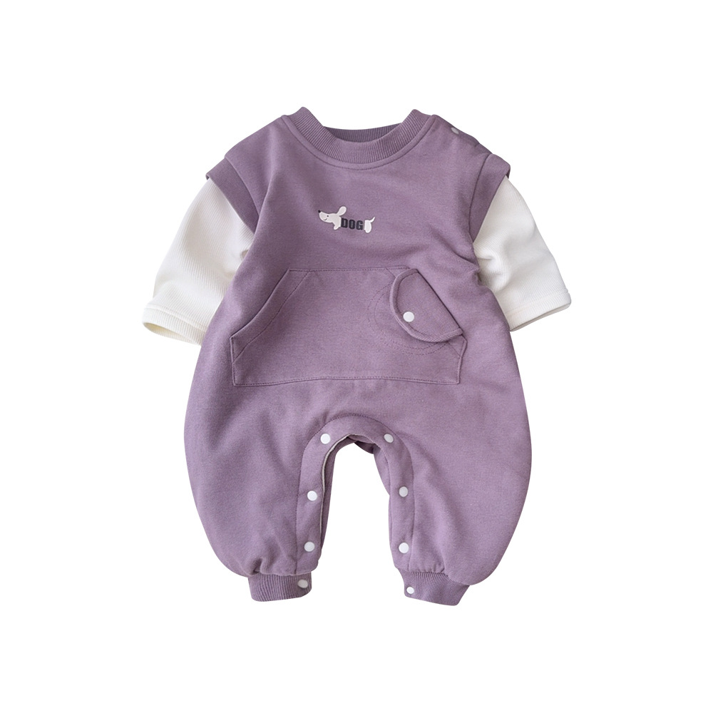 Ropa de bebé 2024 otoño e invierno mameluco de bebé de una pieza de dos piezas falsas más gamuza de terciopelo ropa para niños coreanos mameluco de manga larga para bebés