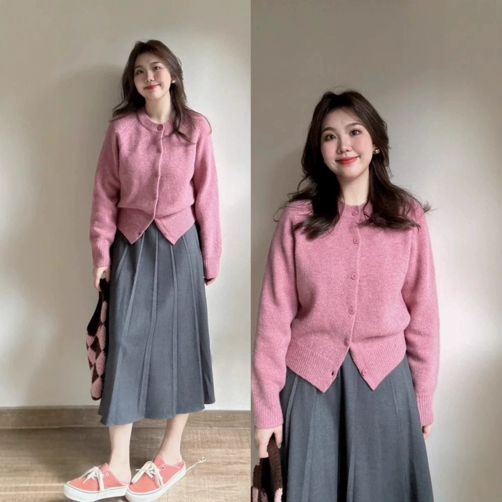 Большой размер толстая сестра корейского нежного ветра мягкий вязаный кардиган с высокой талией плиссированная юбка из двух частей