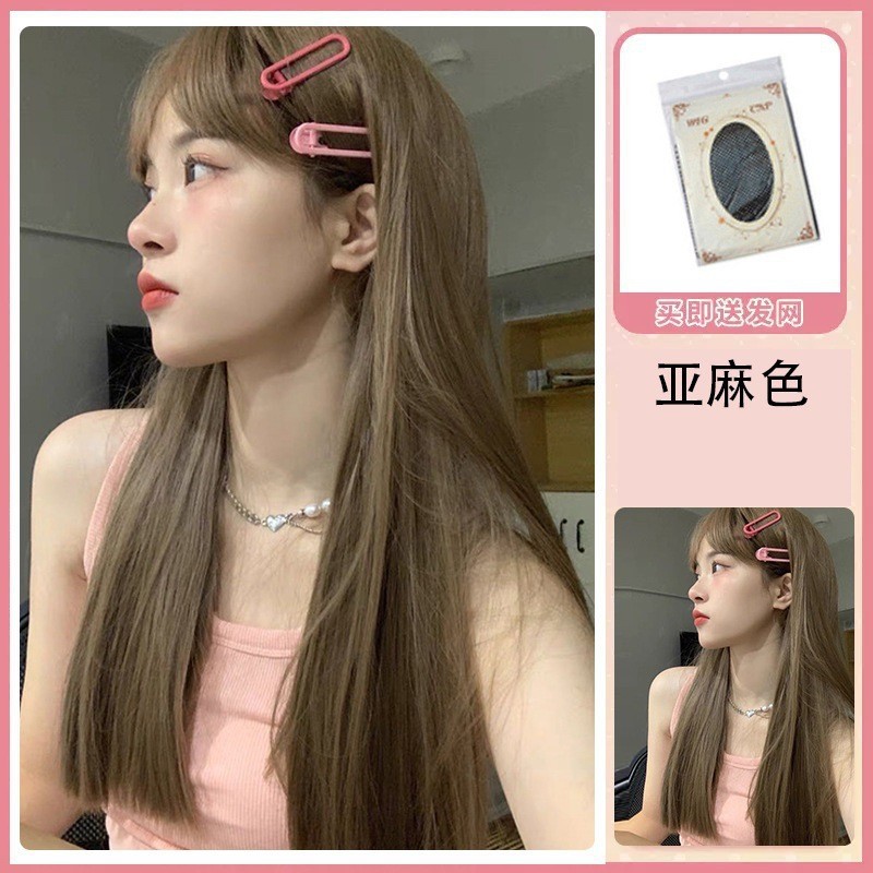 Conjunto de Peluca de Coney anime grupo femenino ancla misma Peluca de pelo largo flequillo recto con cubierta de cabeza llena de pelo largo Peluca de oro