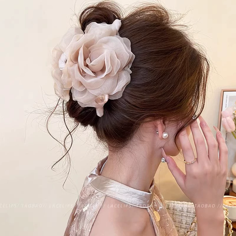 Crab pin pearl, shark, hairgrip, hair accessory, flowered, high-quality style, new collection