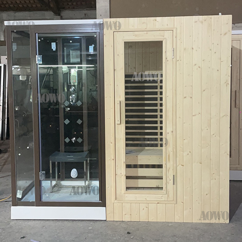 Hogar multifuncional sala de vapor seca y húmeda sala de ducha integrada de doble uso de hierro abeto sala de baño sauna integrado sala de vapor de sudor