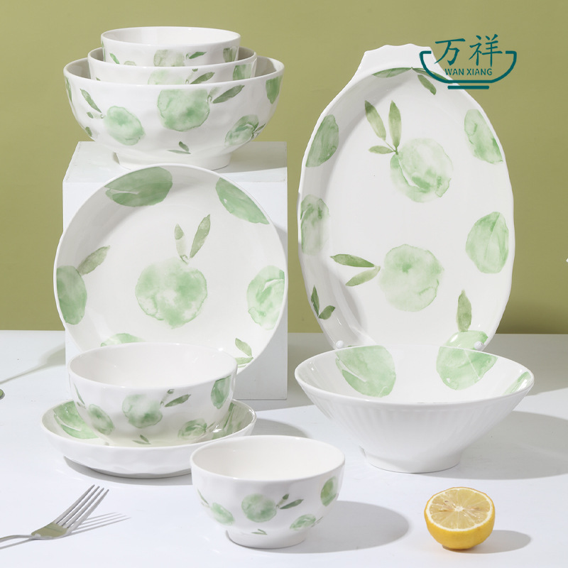 Shunxiang Ceramics【Fruit's Charm】Wanxiang Tableware for Home Use Fresh Ins Style Underglaze Color Bowl and Plate Set Rice Bowl
