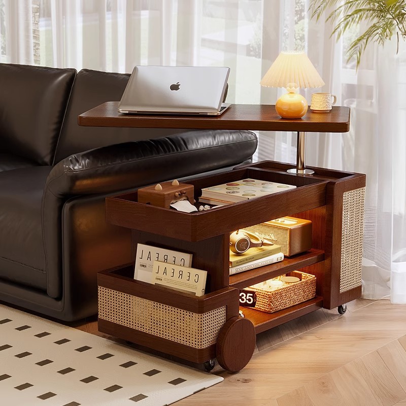 Mesa de centro móvil de madera maciza, tipo elevable, apartamento pequeño, sala de estar, sofá doméstico, armario lateral, carro pequeño, mesa lateral de autobús