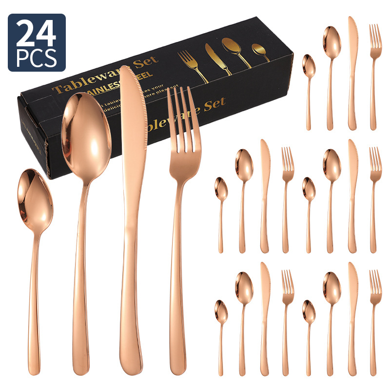 Spoon Juego de vajilla de acero inoxidable transfronterizo al por mayor de 24 piezas para el hogar elegante comida occidental Cuchillo, tenedor, cuchara, necesidades diarias