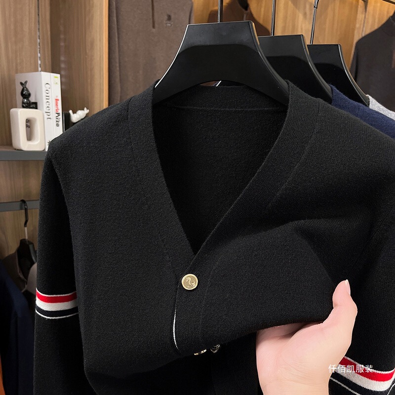 Cross-Border Autumn Tommy Wool Knitwear Men's Cardigan New Style Middle-Aged Casual Solid Color Coat Sweater for Men Cross-Border Autumn Tommy Wool Knitwear Men's Cardigan New Style Middle-Aged Casual Solid Color Coat Sweater for Men