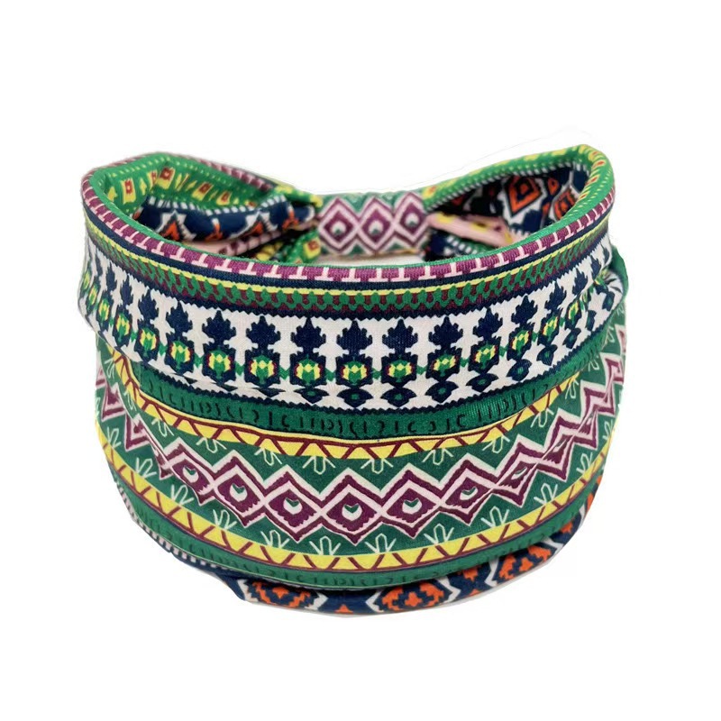 Nueva diadema bohemia, diadema de yoga con estampado étnico, diadema elástica de ala ancha, diadema absorbente de sudor, diadema