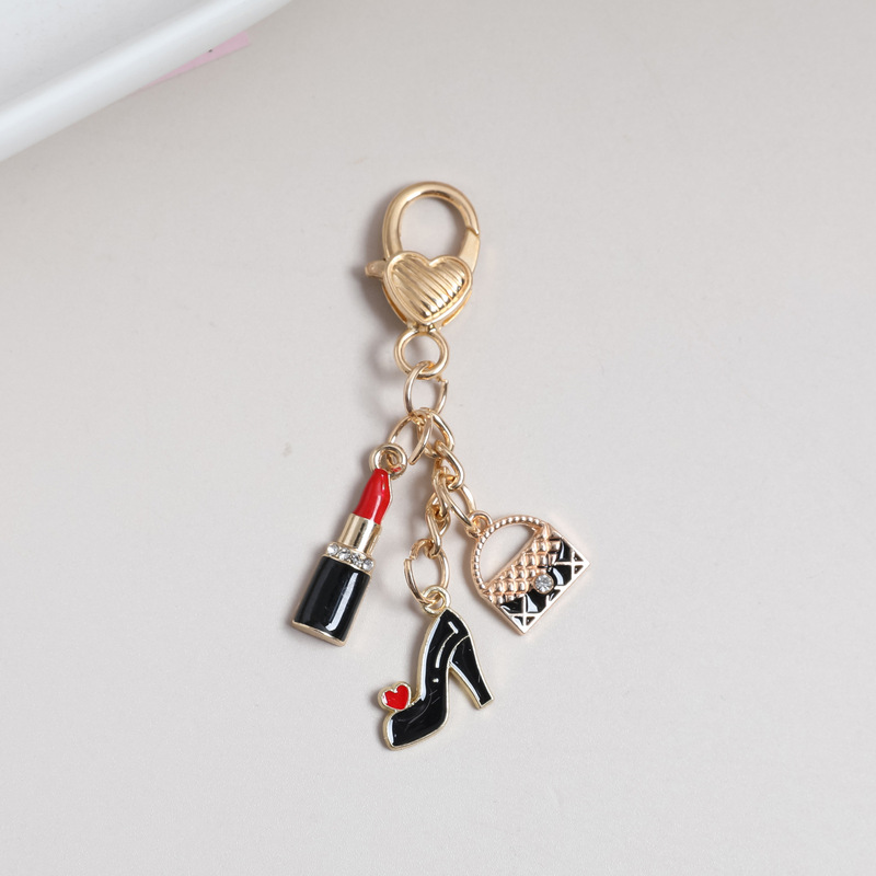 Tweed Style High Heels Lipstick Alloy Keychain Ladies Student Bag Pendant DIY Headphone Protective Cover Decoration