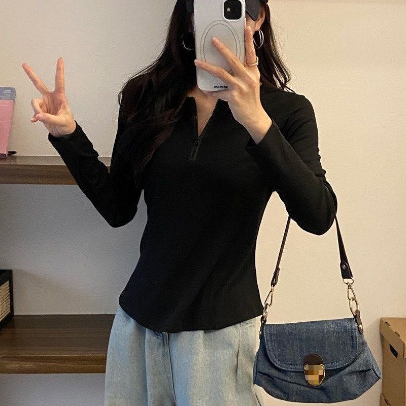 圆领半拉链加绒打底衫女ins风韩系秋冬款通勤外穿上衣有吊牌