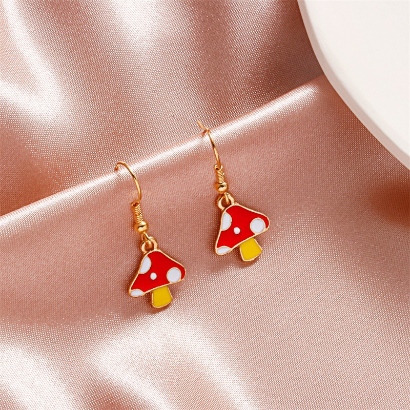 Europe And America Creative Fun Mushroom Earrings For Women Ins Style Cute Colorful Oil Necklace Small Mushroom Earrings Earrings Popular Sale display picture 9