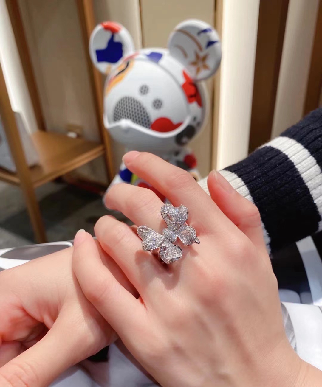 Fashion Bow Knot Copper Inlay Artificial Gemstones Rings Necklace