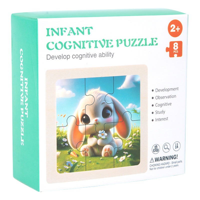 Cross-border cpcce mini dibujos animados animal iluminación cognitiva rompecabezas de madera 8-pieza caja de color educación temprana juguetes educativos al por mayor