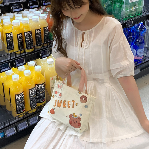 2024 new style canvas bag for women cute manufacturer wholesale student cartoon canvas handbag lunch bag one piece drop shipping