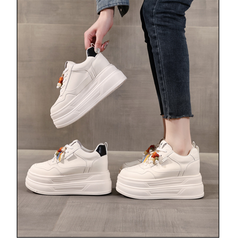 Giày sneaker nữ đế dày tăng chiều cao đa năng màu be, gót 9.5 cm — màu be chi tiết 17