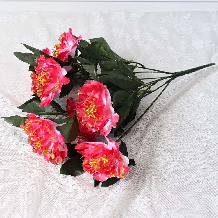 Simulación de flores de peonía al por mayor 7 flores falsas de peonía dorada flores flores falsas flores flores flores de seda decoración de boda simulación