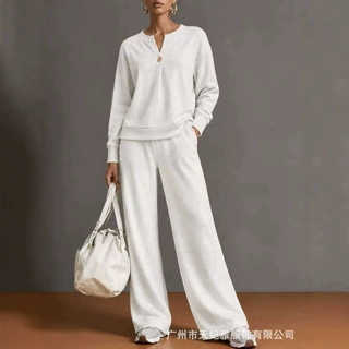 2026跨境欧美女装新款纯色立领开衫卫衣阔腿裤套装独立站爆款女