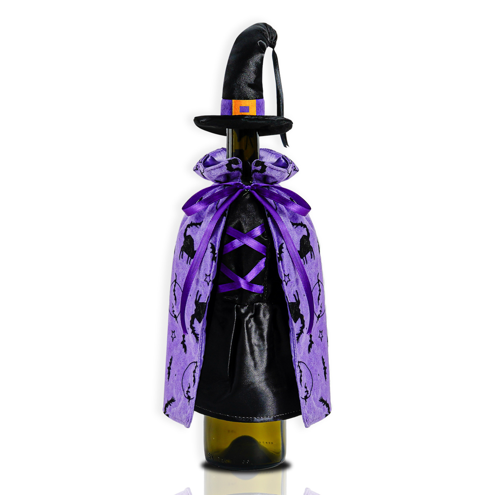 Transfronterizo de Halloween botella de vino cubierta decoración de capa de bruja negra sombrero cubierta de botella de vino vampiro cubierta de botella de vino decoración cubierta de botella
