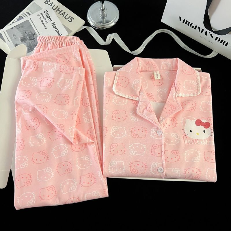 Super lindo rosa Kitty gato pijama mujer otoño invierno calentamiento de terciopelo de manga larga pantalones largos set de ropa para el hogar de alto valor