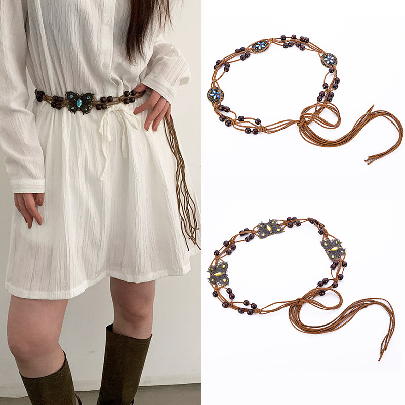 百搭編織腰帶波西米亞女士腰飾皮帶女韓版潮流裝飾連衣裙休閒腰鏈